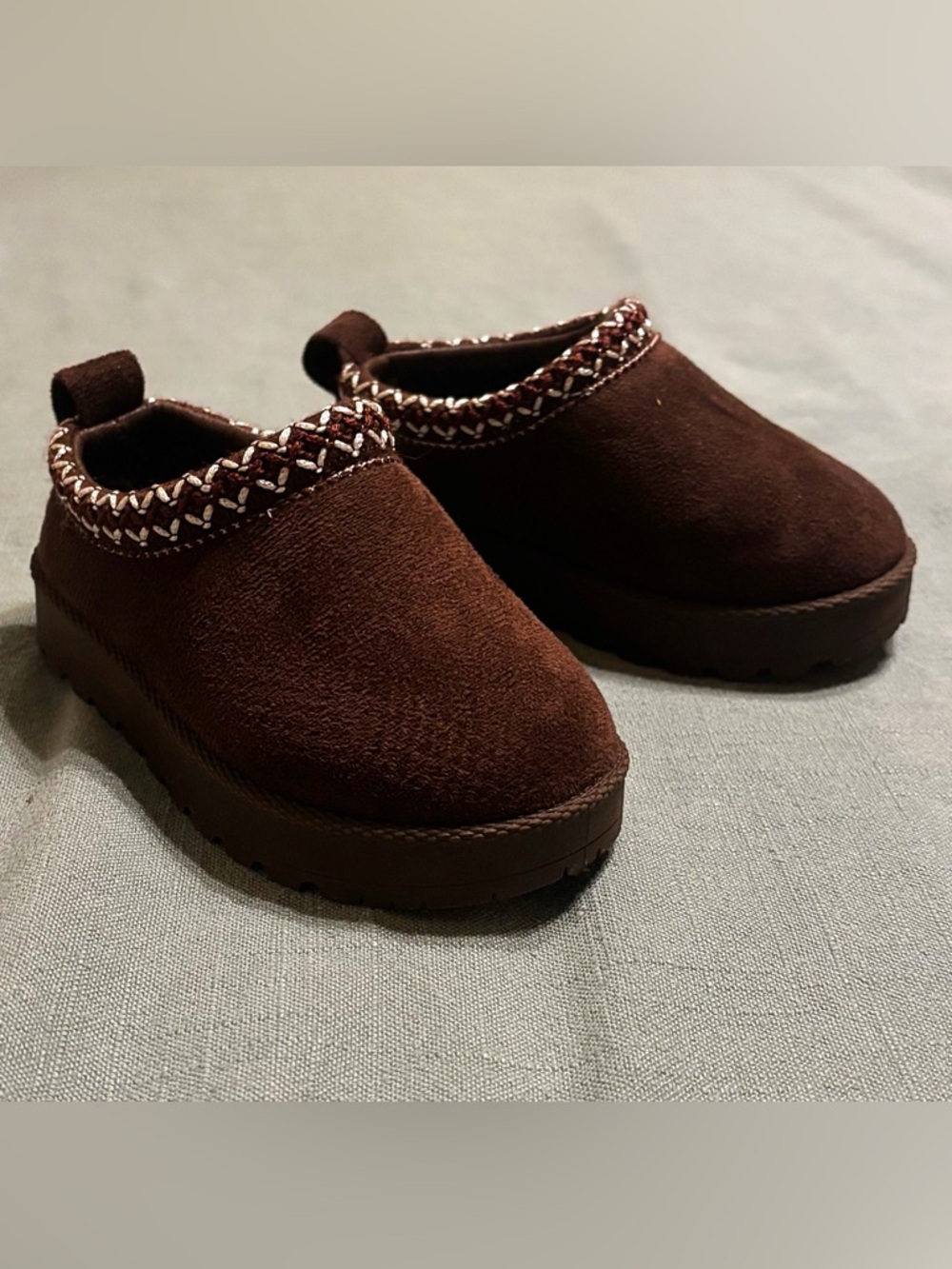 American Exchange Brown Kids Slip-On Clogs with Braided Trim